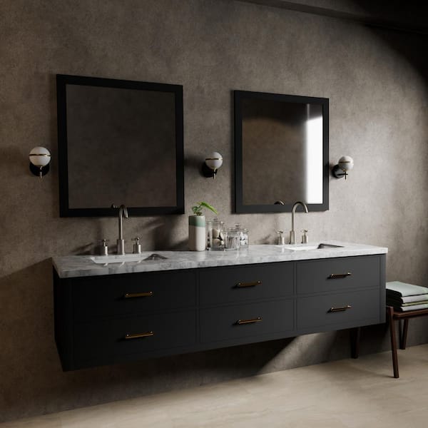Sherman 80 in W x 22 in D Black Double Bath Vanity, Carrara Marble Top, and 36 in Mirror