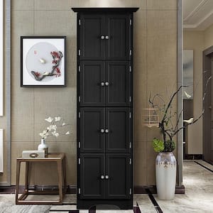 20.6 in. W x 12.25 in. D x 72 in. H Black Triangle Linen Cabinet with 8-Doors and 4-Shelves for Living Room