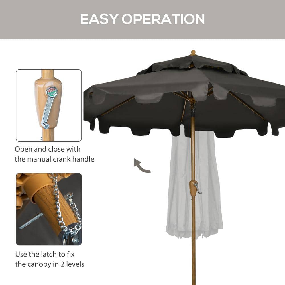 9' Dark Gray Polyester Patio Umbrella with Steel Frame
