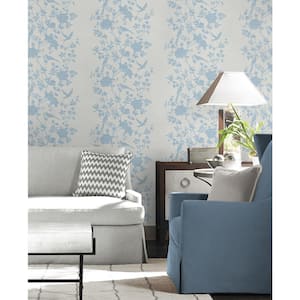 60.75 sq. ft. Coastal Haven Maya Blue Aloha Bird Trail Embossed Vinyl Unpasted Wallpaper Roll