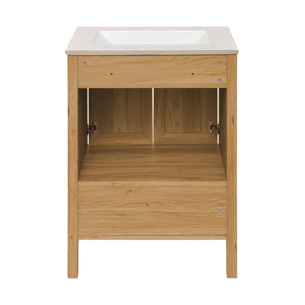 Natural Oak and White Ceramic Freestanding Bathroom Vanity
