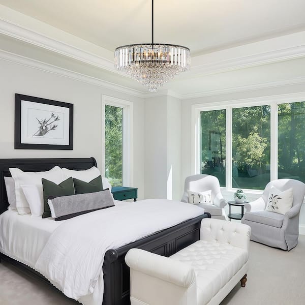 TinHon Modern 5-Light Black Crystal Chandelier for Dining Room or