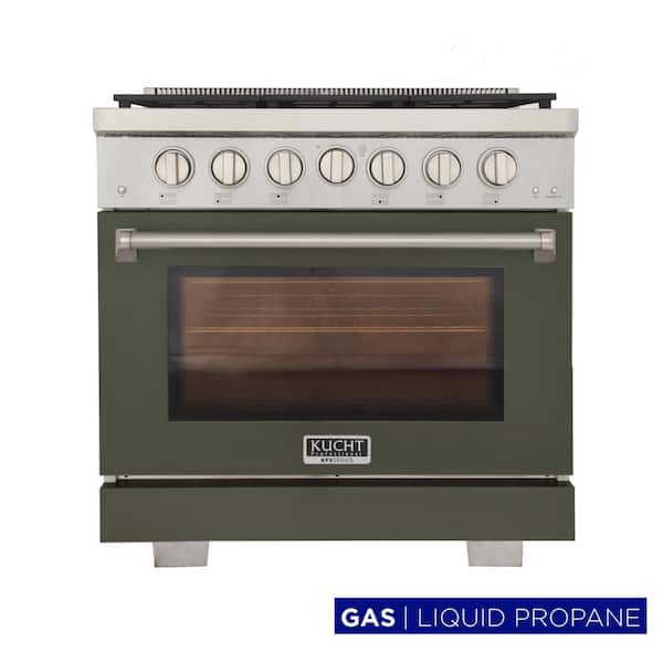 36 in. 5.2 cu. ft. 6-Burners Freestanding Propane Gas Range in Olive Green with Convection Oven and True Simmer Burners