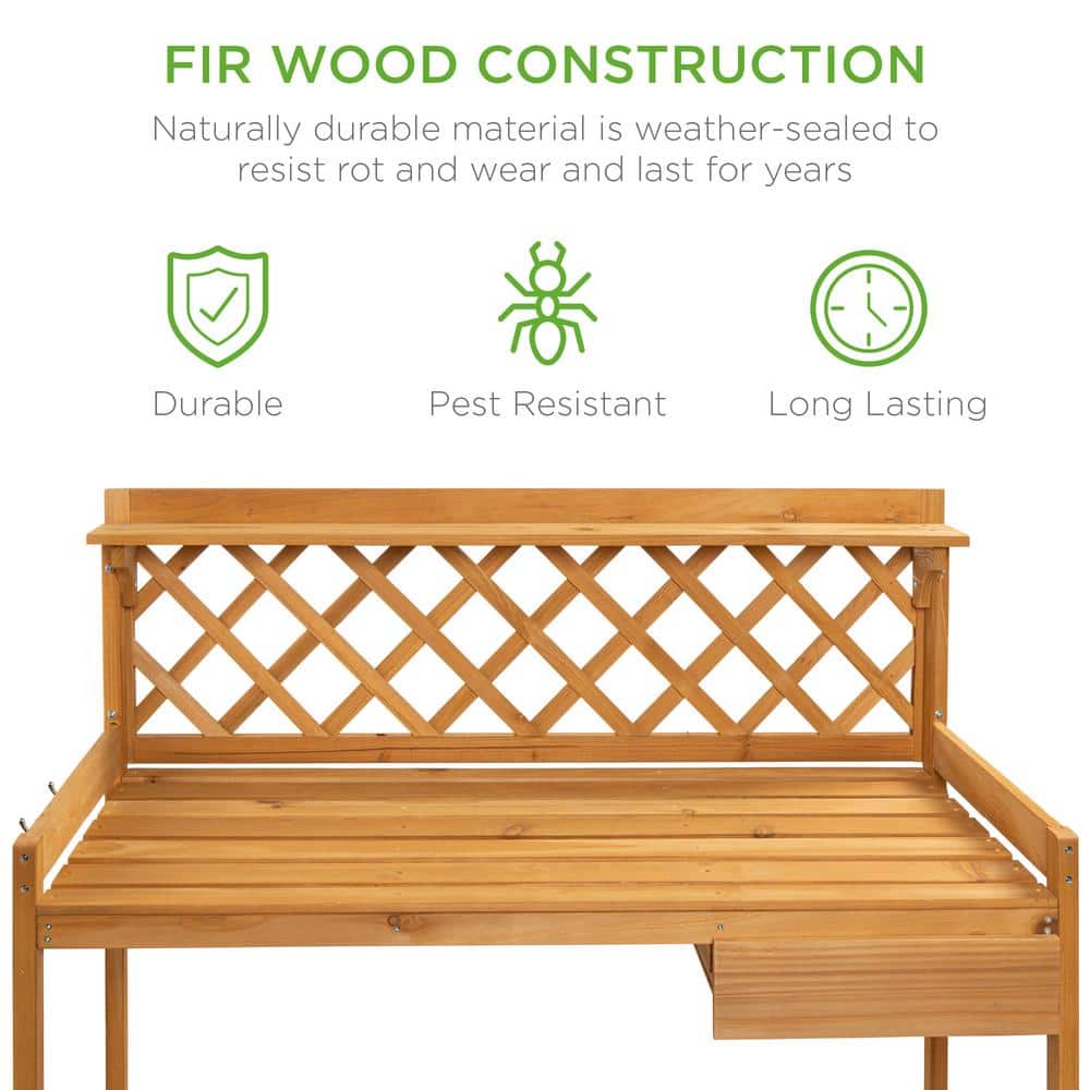 Classic Natural Fir Wood Outdoor Garden Potting Bench with Storage