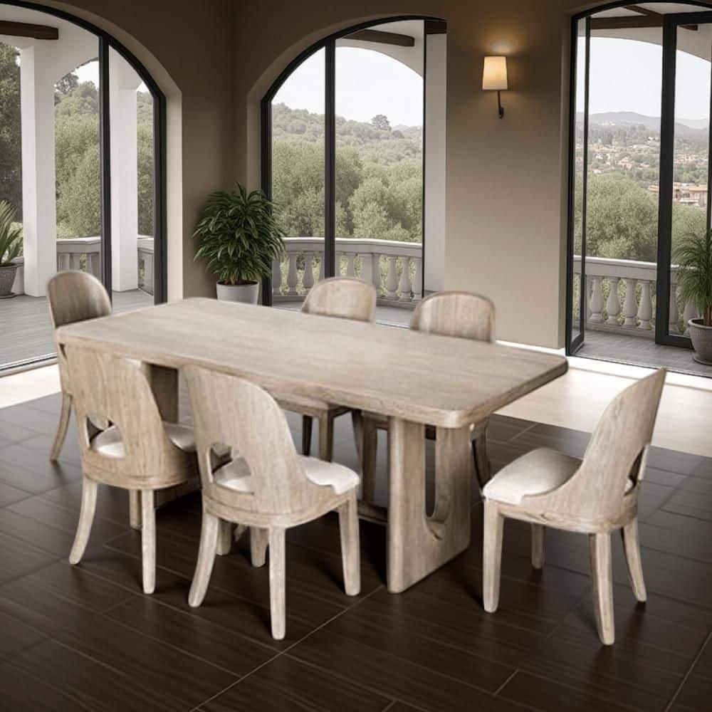White Wash Oak and White 35 in. 7-Piece Dining Set