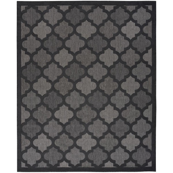 Nourison Easy Care Charcoal/Black 9 ft. x 12 ft. Geometric Contemporary Indoor Outdoor Area Rug