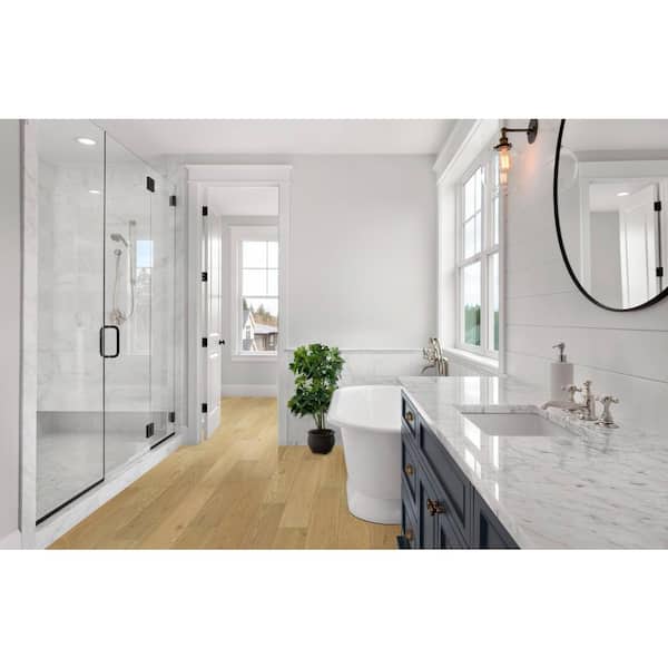 Sure+ Sand Natural Oak White Oak 1/4 in. T x 6.5 in. W Click Lock Wire Brushed Engineered Hardwood Flooring (21.7 sq.ft./case)
