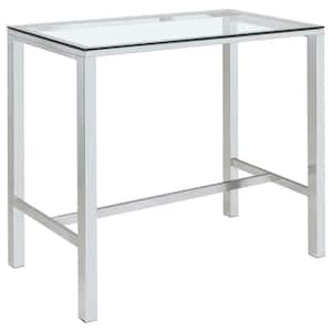 42.5 in. H Rectangle Chrome Clear Glass Top Bar Table