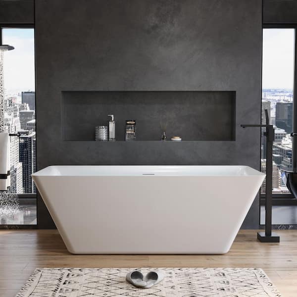 ANGELES HOME 66 in. x 29.5 in. 100% Pure Virgin Acrylic Freestanding Soaking Bathtub with Overflow and Center Drain in White