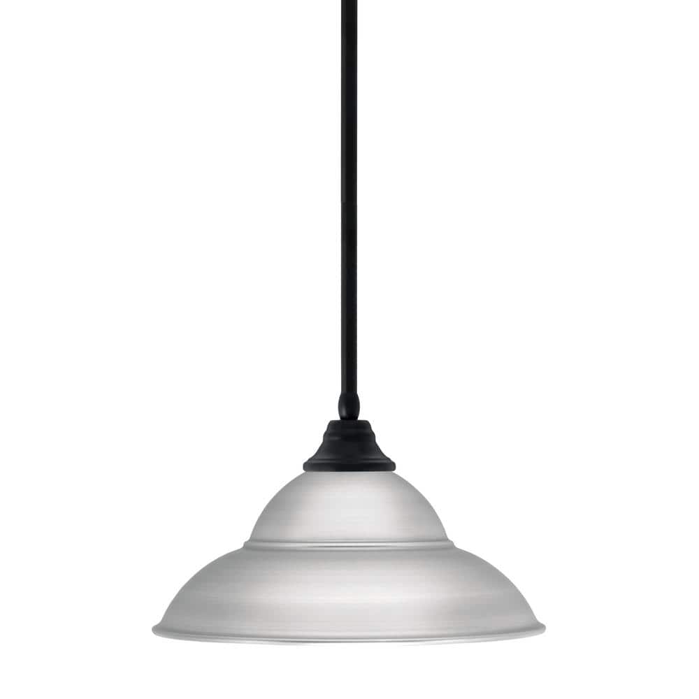 Sparta 100-Watt 1 Light Matte Black Shaded Pendant Light with 16 in. Brushe