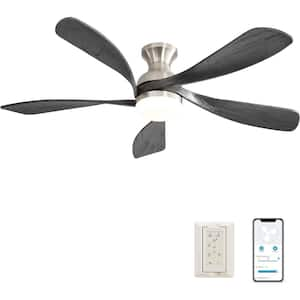 CACIMALL 52 in. Integrated LED Smart Indoor Nickel 5 Bladed Ceiling Fan with Light Kit and Remote/APP Control