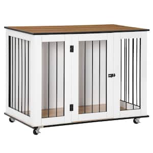 Modern Dog Crate End Table with Easy to Clean Surface, Large Dog Crate Furniture on Wheels