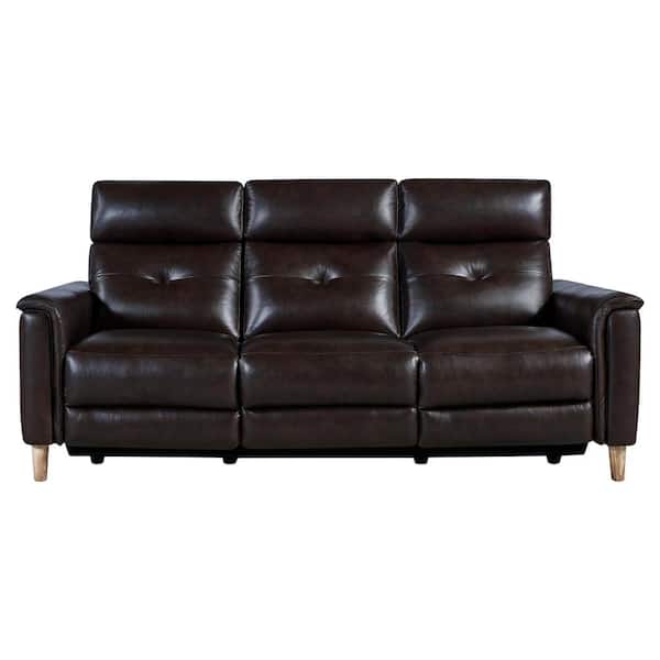 Armen Living Gala Brown Wood and Dark Brown Genuine Leather Contemporary Sofa