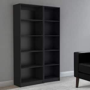 71.1 in. Tall Black Engineered Wood 5-Shelf Standard Bookcase