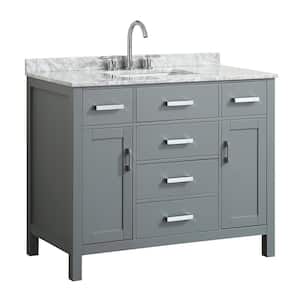 Hampton 43 in. W x 22 in. D Bath Vanity in Grey with Marble Vanity Top in White