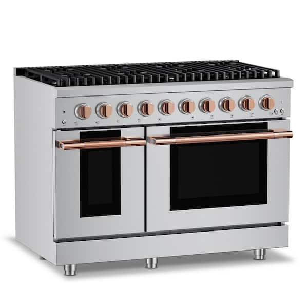 HausPro 48 in. 8 Burners 20000 BTU Freestanding Double Oven Dual Fuel Range in Stainless Steel with Convection Rose Gold