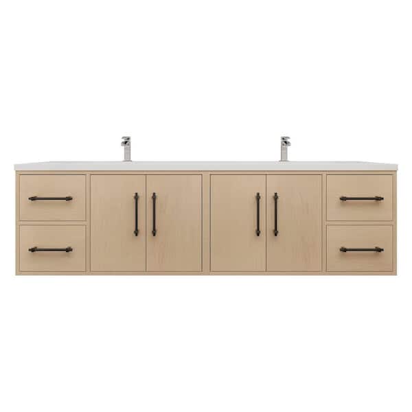 Victoria 71 in. W x 20 in. D x 22 in. H Double Sink Floating Bath Vanity in Yellow Oak with White Acrylic Top