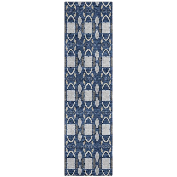 Chantille Machine Washable Indoor/Outdoor Abstract ACN2920 Navy 2 ft. x 7 ft. Runner Rug