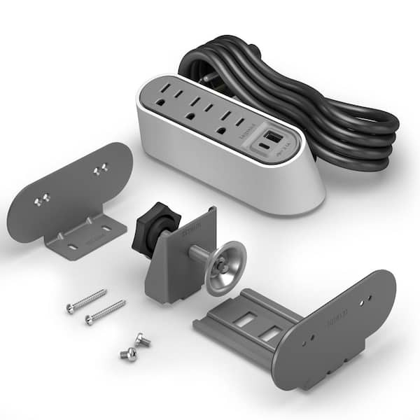 Plug in 2 Outlets & 3 USB Ports Recessed Power Socket Max 3 AMP USB Power Strip Connect 6.5 ft Extension Cord 