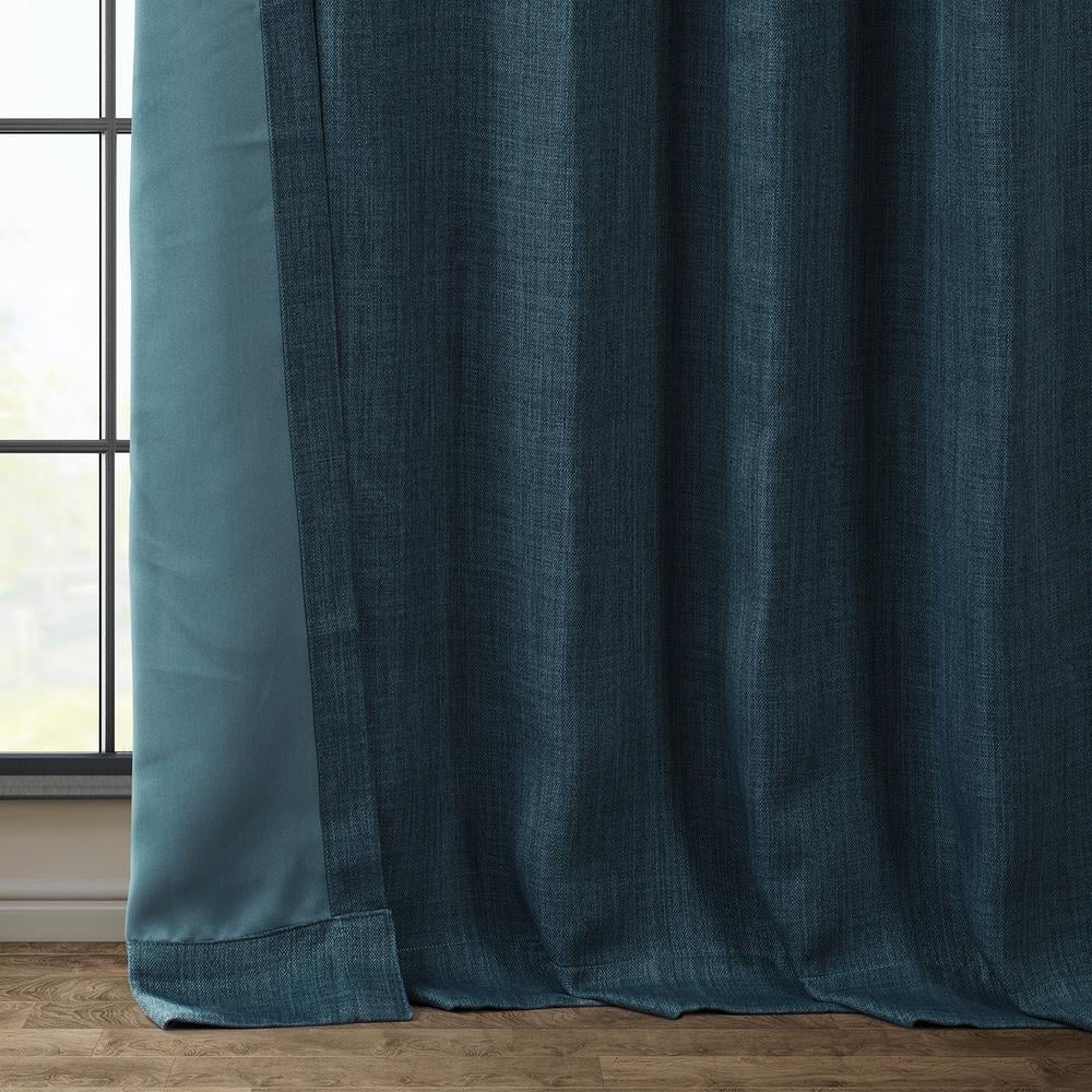 Story Blue Faux Linen Room Darkening Curtains 84 Inches