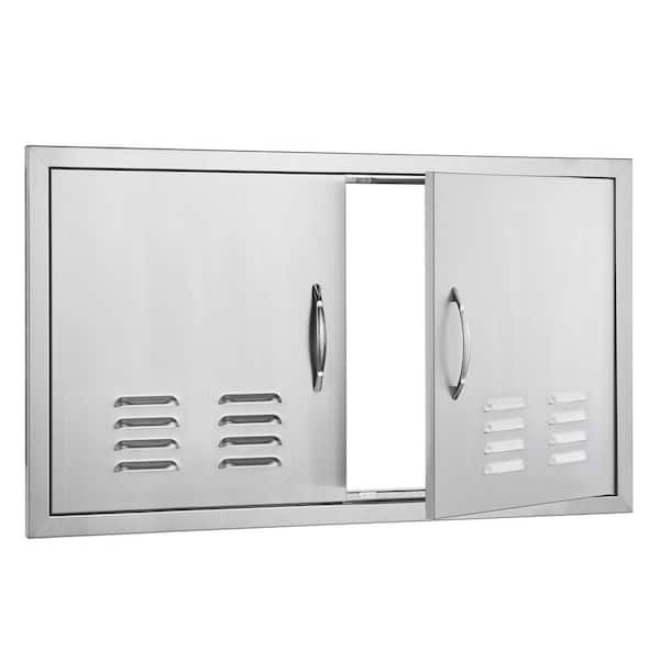 Double Outdoor Kitchen Door 36 in. W x 21 in. H BBQ Access Door Stainless Steel Flush Mount Door with Handles and Vents
