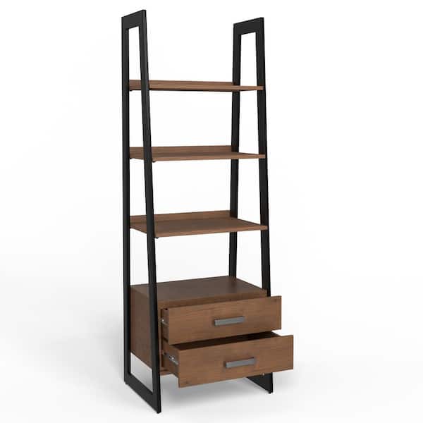 Metal Ladder Shelf With Storage, 48 Inch Wide Bookcase Cabinet
