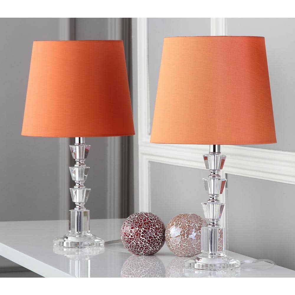 Harlow 16" Luxe Crystal Tiered Table Lamp Set, Transparent with Orange Shade