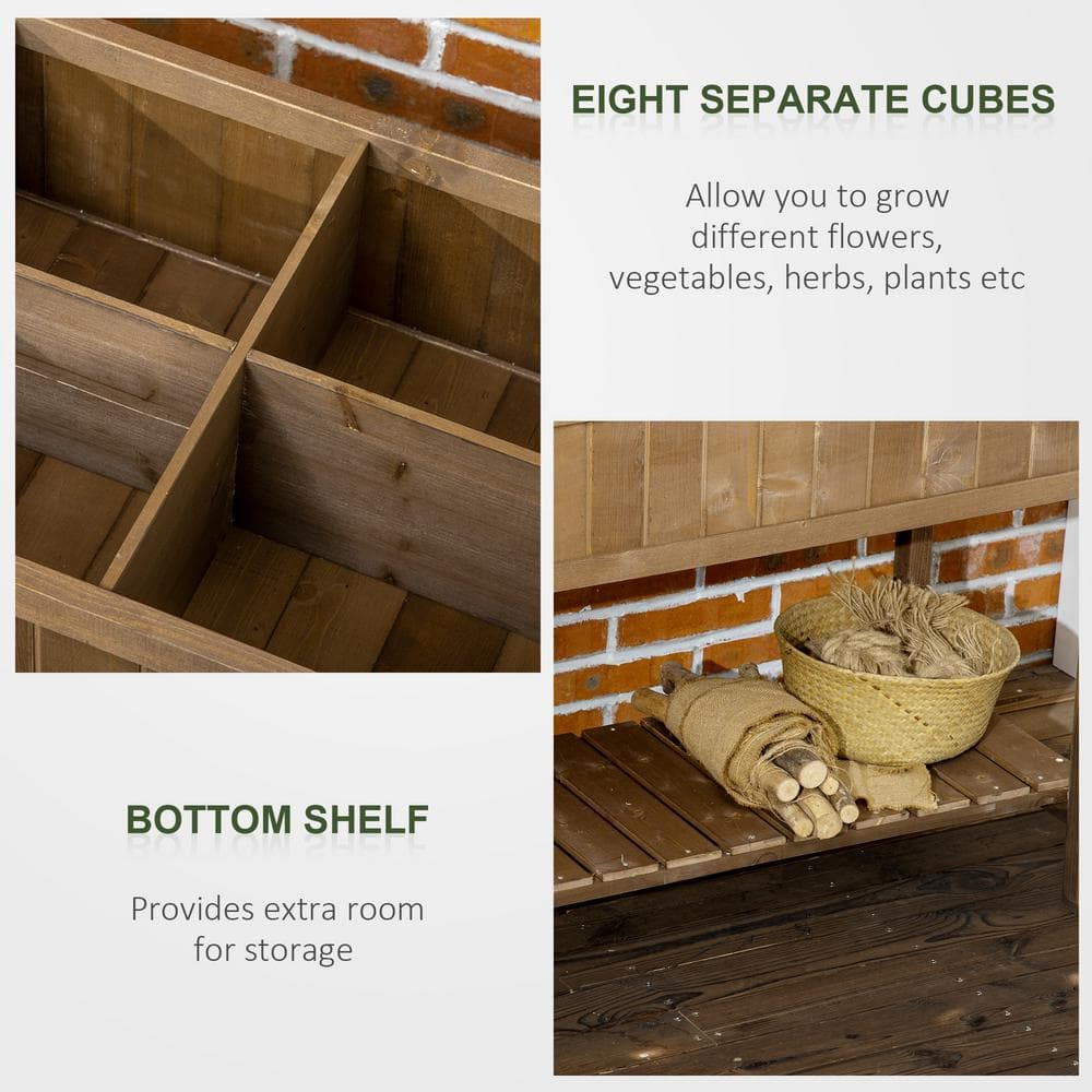 Dark Brown Fir Wood Raised Garden Bed with Storage Shelf