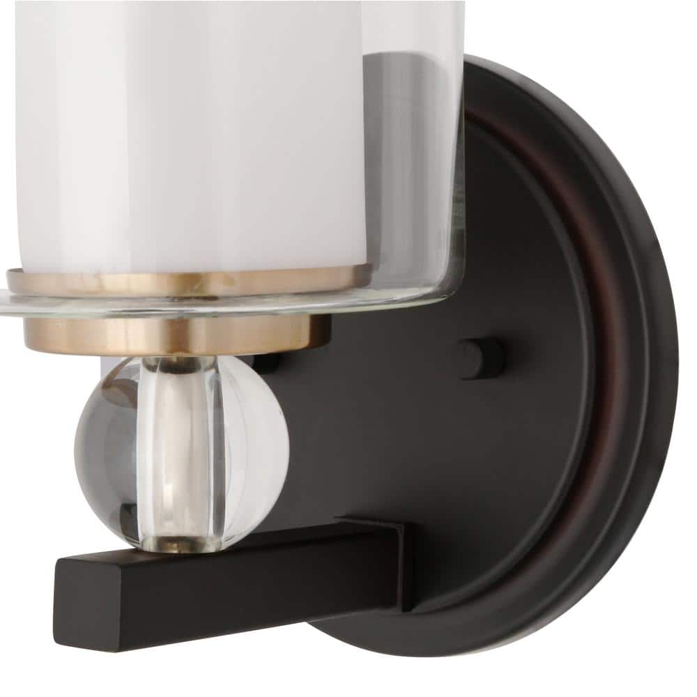 Bronze and Brass Cylinder Vanity Wall Sconce with Clear Glass