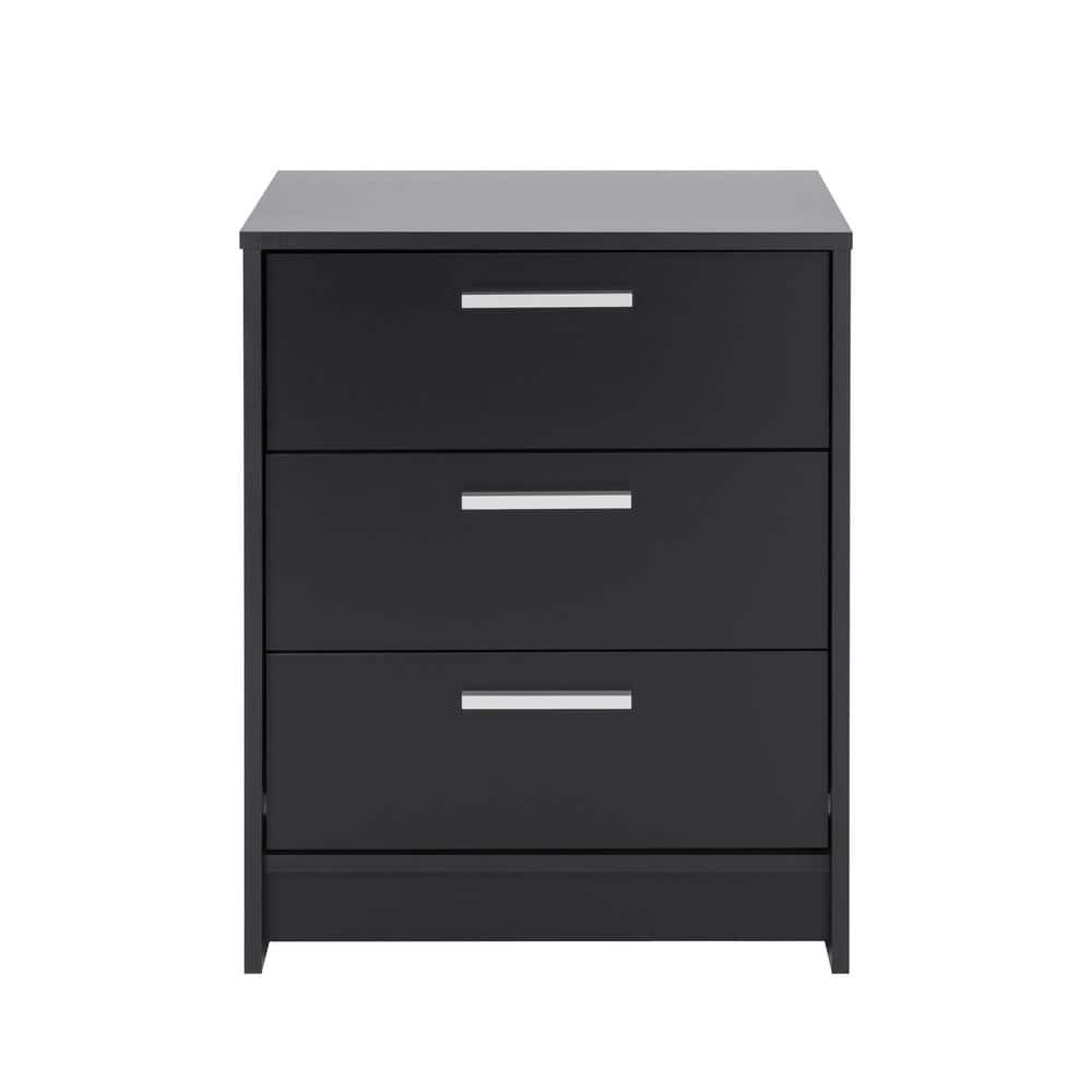 Black 3-Drawer Modern Wood Nightstand