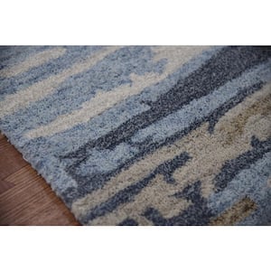 Abstract 8 ft. X 10 ft. Tan/Blue Abstract Area Rug