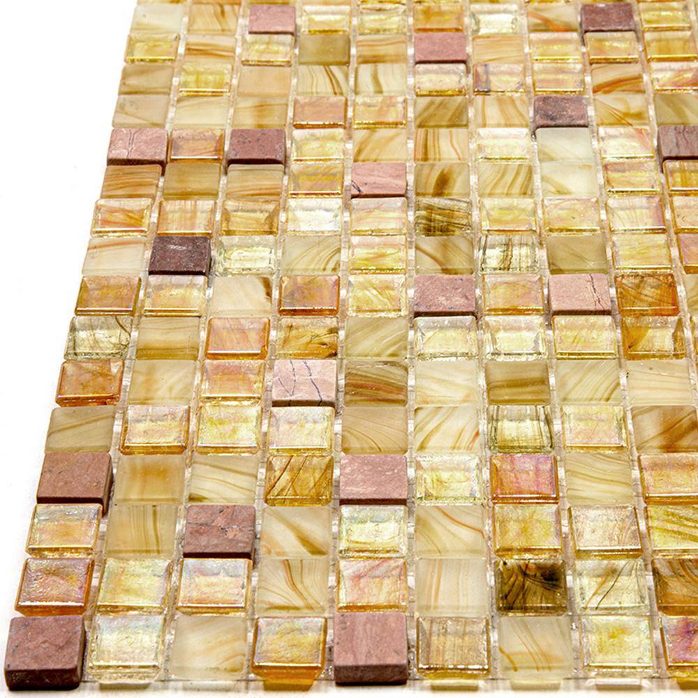 Mingles 11.6" Beige and Pearl Glass Mosaic Tile