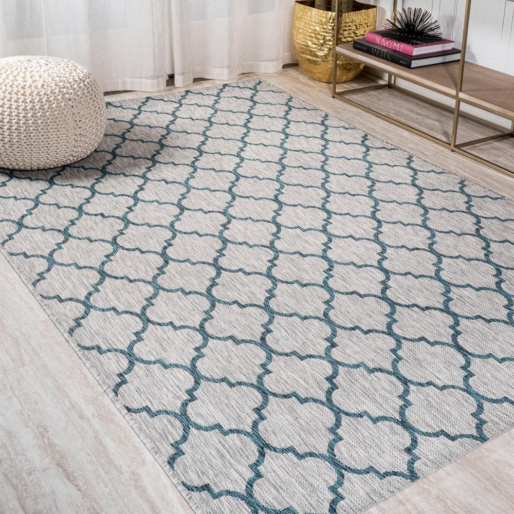 Moroccan-Inspired Gray/Teal Trellis 8'x10' Synthetic Area Rug