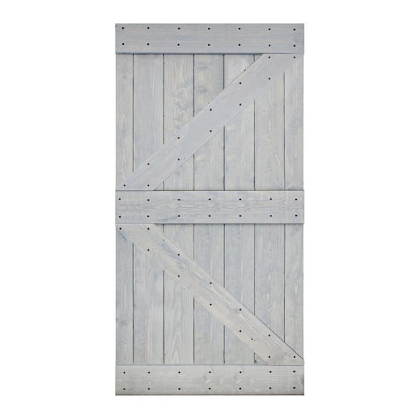 ISLIFE K Style 42 in. x 84 in. French Gray Finished Solid Wood Sliding Barn Door Slab - Hardware Kit Not Included