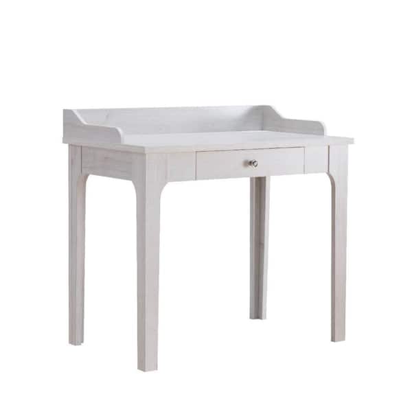 Benjara Ethan 21.75 in. Oak White Wood 1 Drawer Writing Desk with Power and Dual USB Outlet
