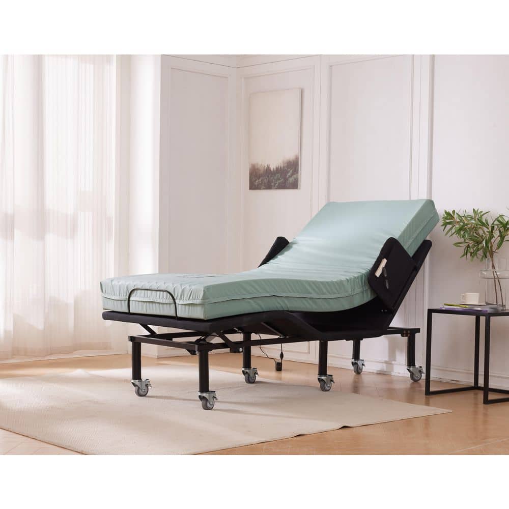 Black Twin XL Adjustable Bed Frame Bed Rails Plus 6 in. Egg Crate Mattress, Wireless Remote, Brake Wheel Legs - thumbnail 2