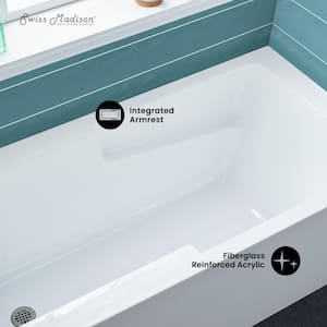 Voltaire 54 in. x 30 in. Acrylic White, Alcove, Integral Armrest, Left-Hand Drain, Apron Rectangular Bathtub in White