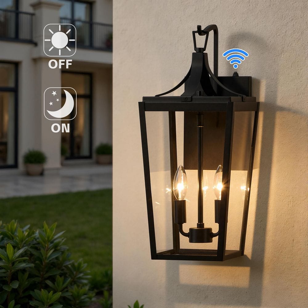 KAWOTI 20.1 in. 2-Light Sandy Black Dusk to Dawn Outdoor Sconce