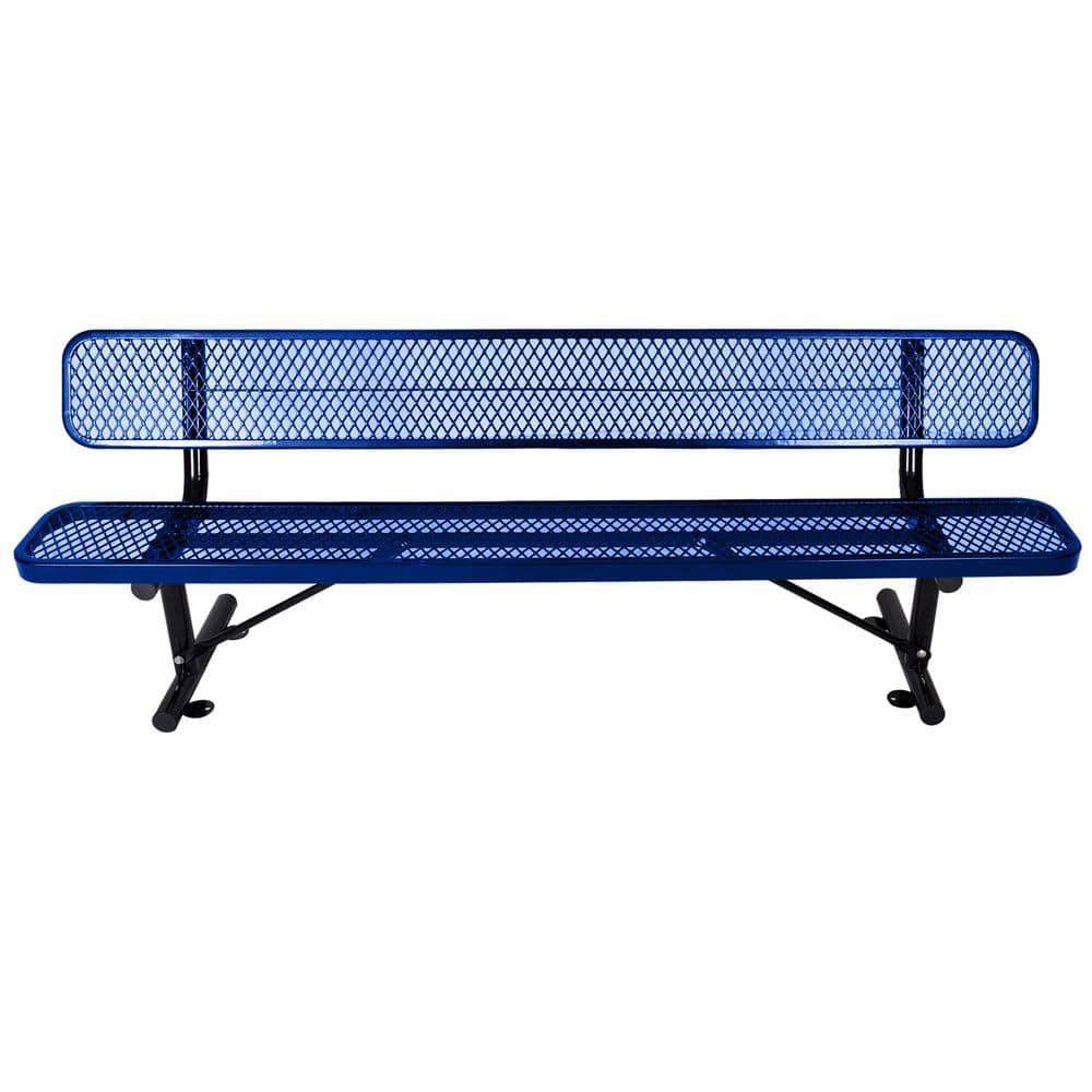 96 in. Blue Metal Steel Outdoor Bench with Backrest