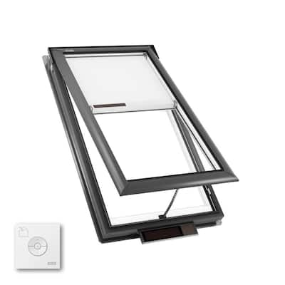 30-1/16 in. x 54-7/16 in. Solar Powered Venting Deck Mount Skylight w/ Laminated Low-E3 Glass White Room Darkening Shade