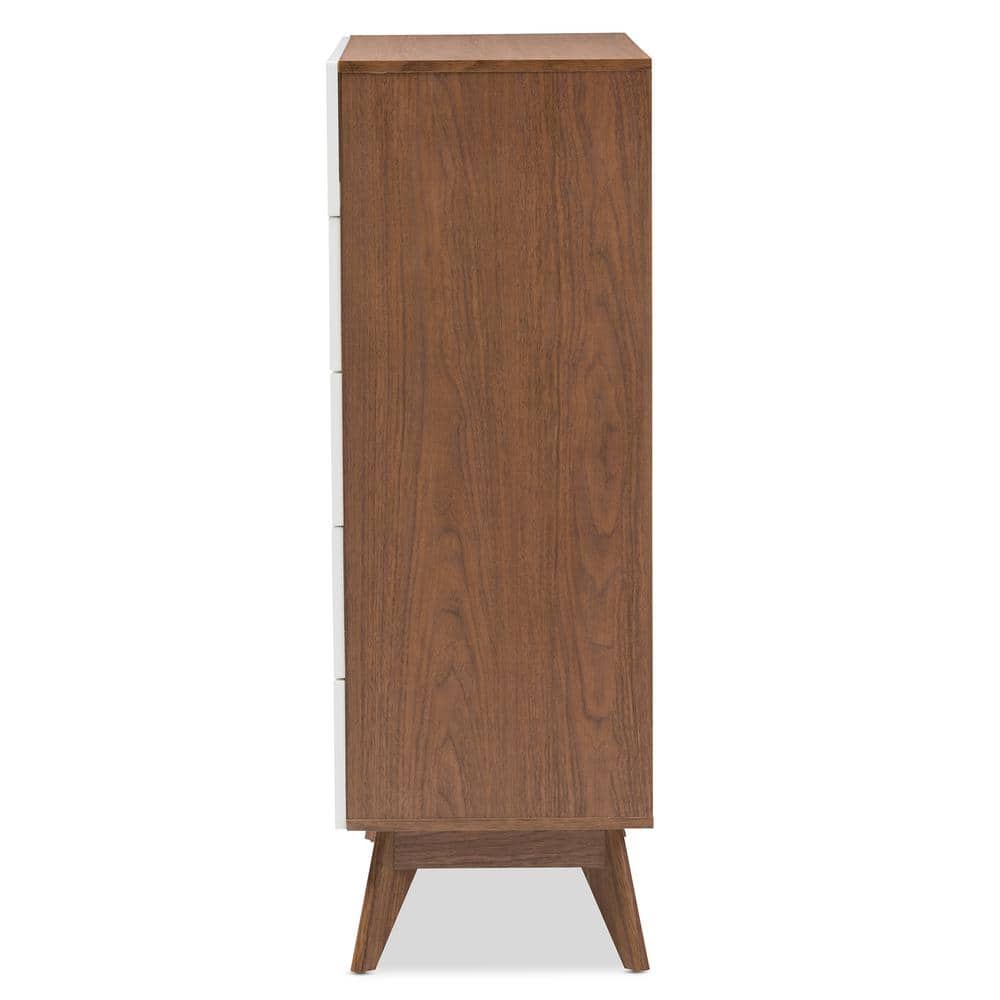 Calypso Mid-Century Modern White and Walnut 5-Drawer Chest