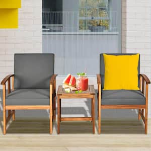 3-Pieces Solid Wood Outdoor Patio Sofa Furniture Set-Gray