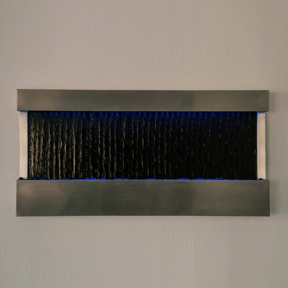 47" Black Glass Wall-Mounted Waterfall Fountain with LED Lights