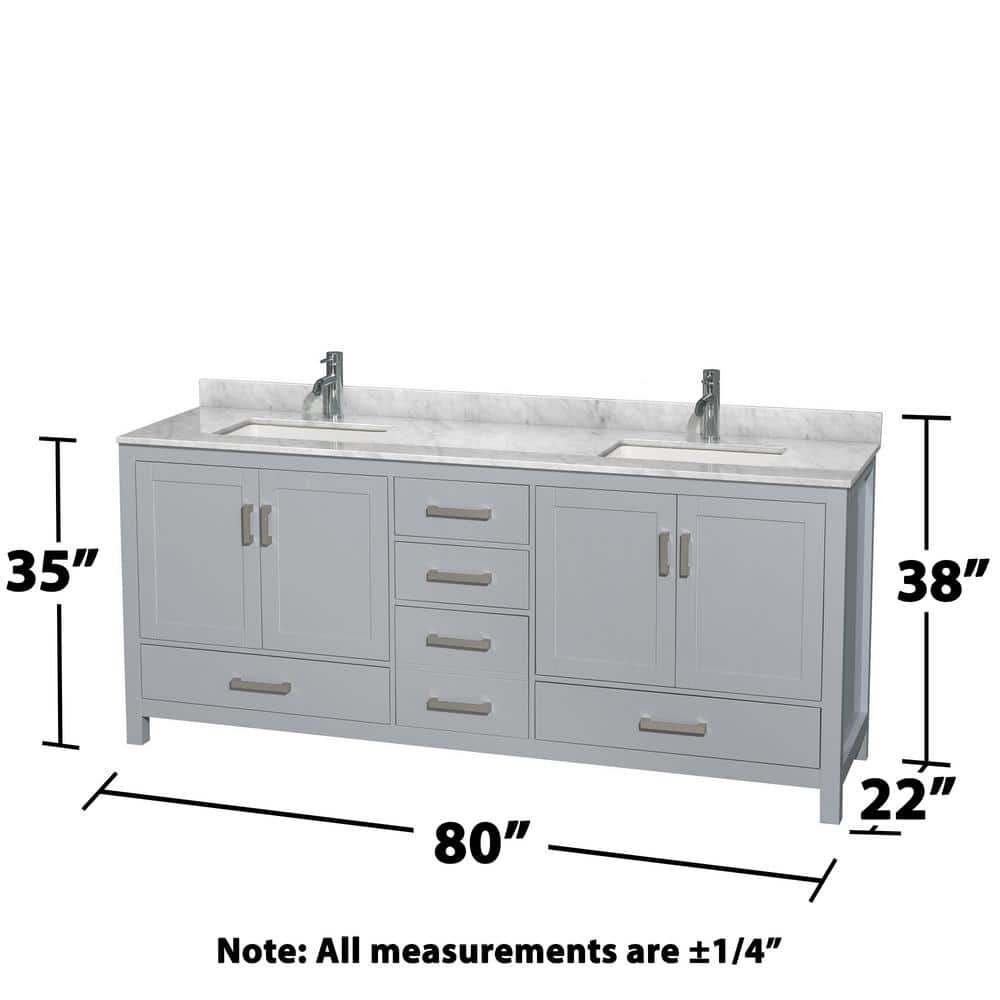 Sheffield 80'' Gray Solid Wood Double Bathroom Vanity with White Marble Top