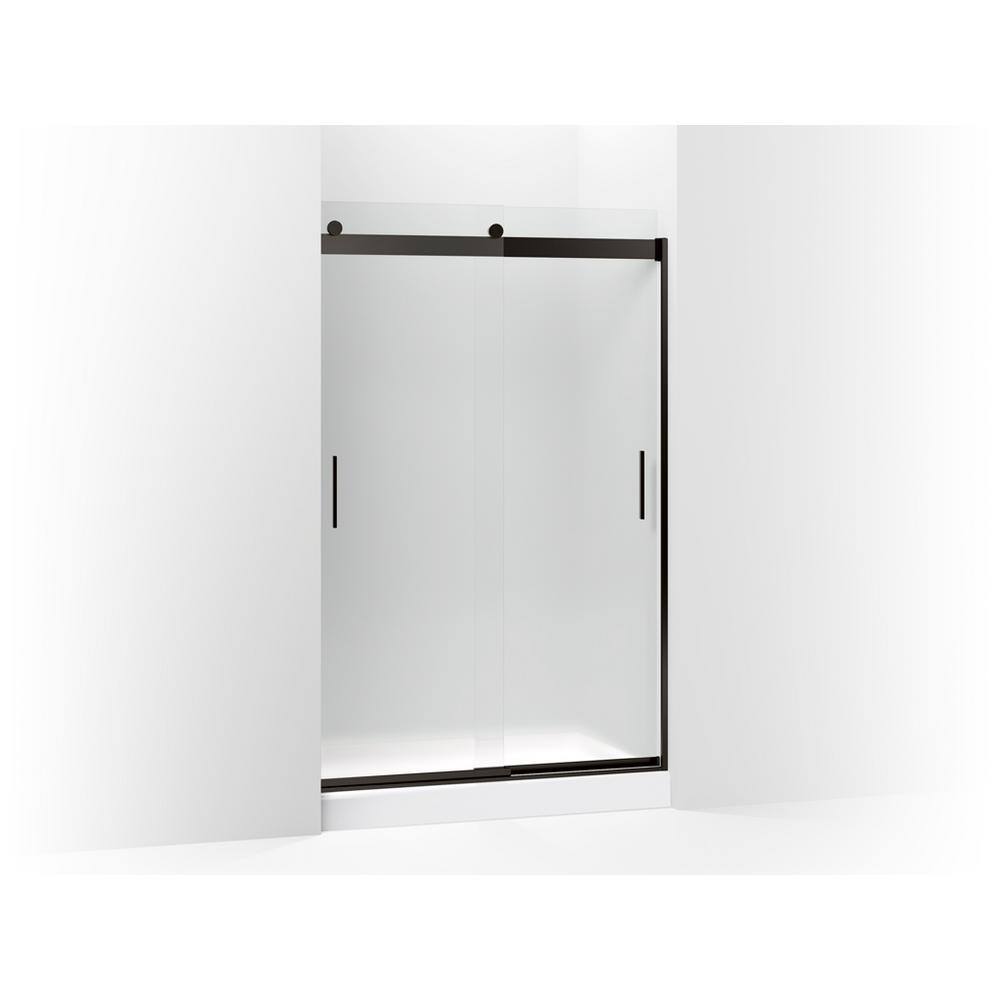 Modern Anodized Dark Bronze Frameless Sliding Shower Door with Frosted Glass