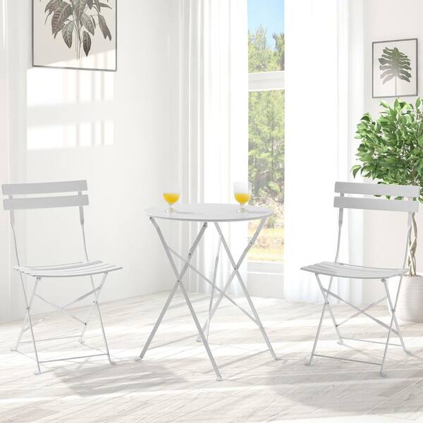 JOYESERY White 3-Piece All-Steel Frame Weather-Resistant Patio Bistro Set, No Assemble Folding set