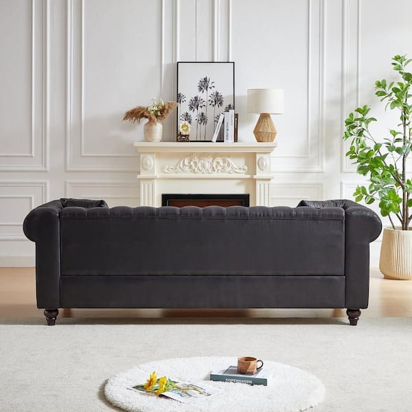 Z-joyee 85.5 in Wide Rolled Arm Faux Leather Rectangle Modern