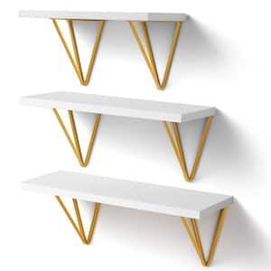 6.1 in. x 15.74 in. x 6.1 in. White Wood Decorative Wall Shelves with Brackets (3-Piece)