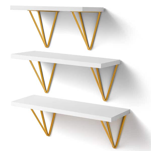 Cubilan 6.1 in. x 15.74 in. x 6.1 in. White Wood Decorative Wall Shelves with Brackets (3-Piece)