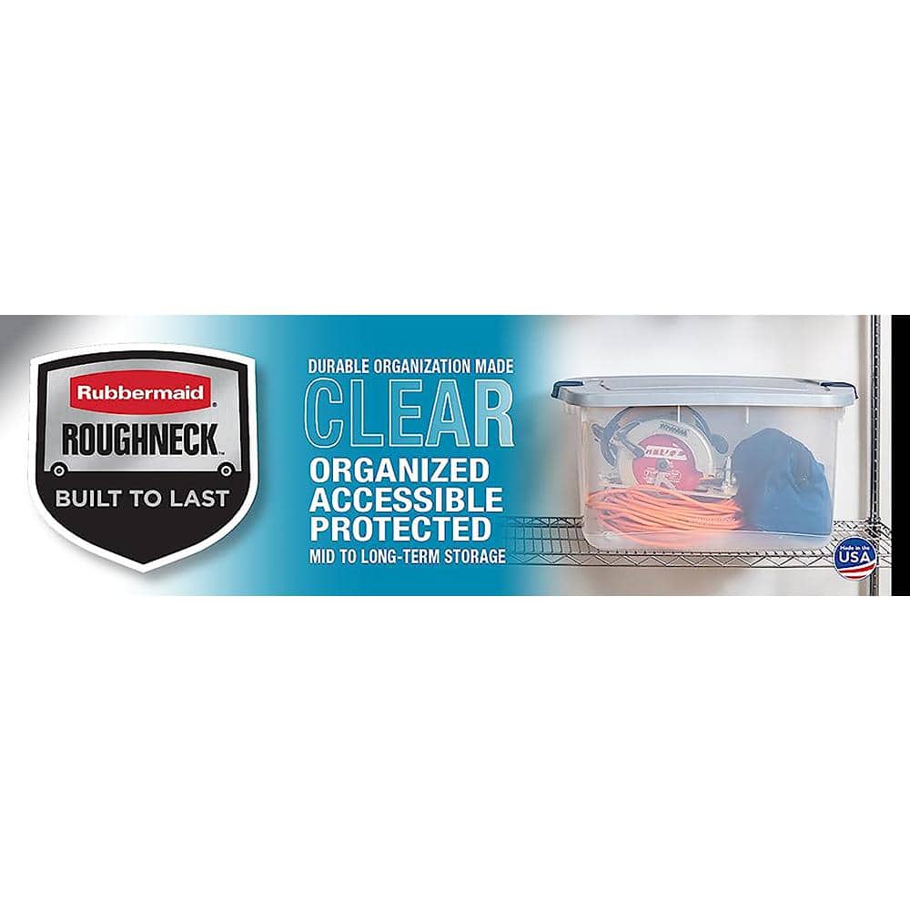 Clear 95 Qt Plastic Storage Bins with Gray Lids, Set of 4